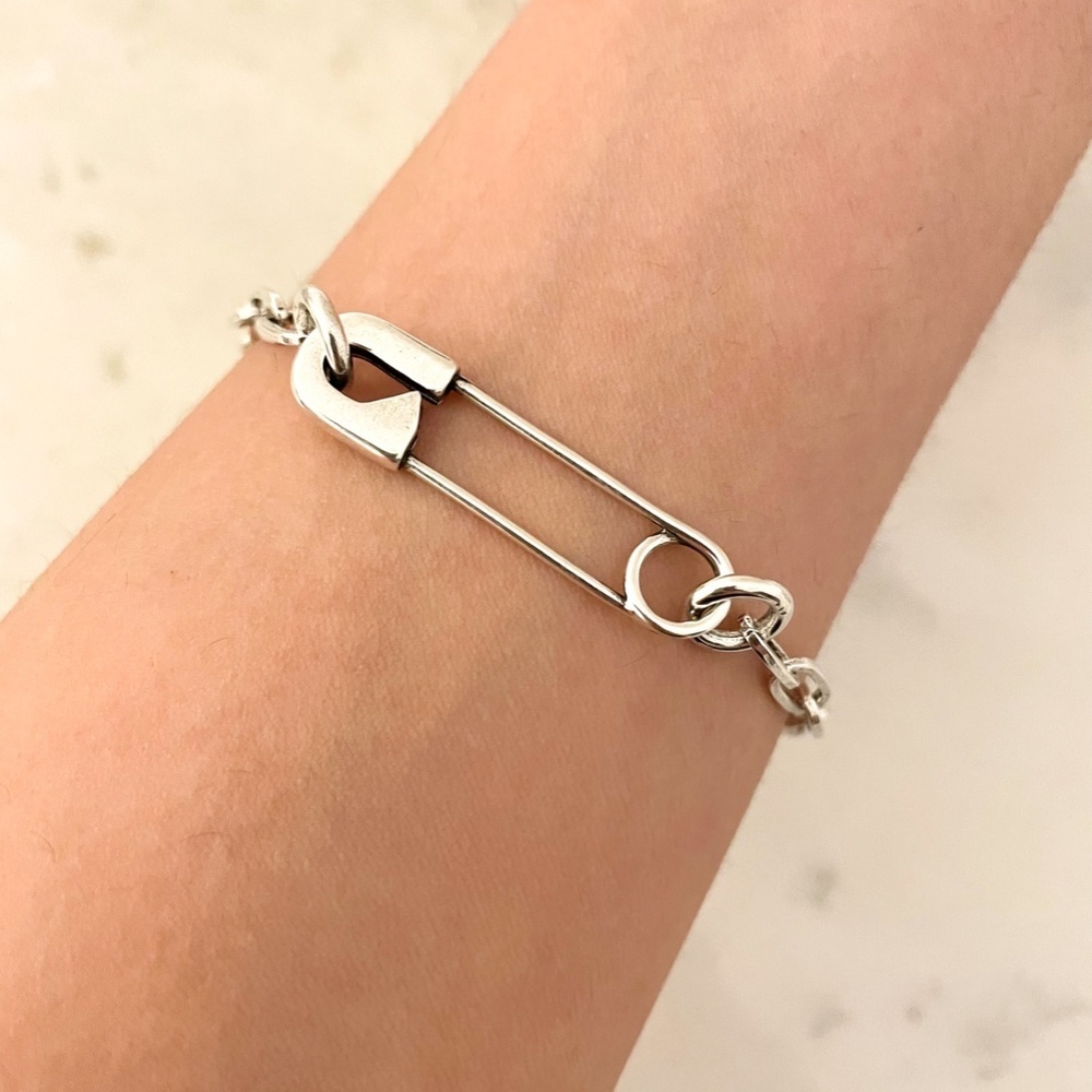 925 Sterling Silver Paperclip Bracelet Unique Vintage Silver Bracelet - Picture 2 of 5